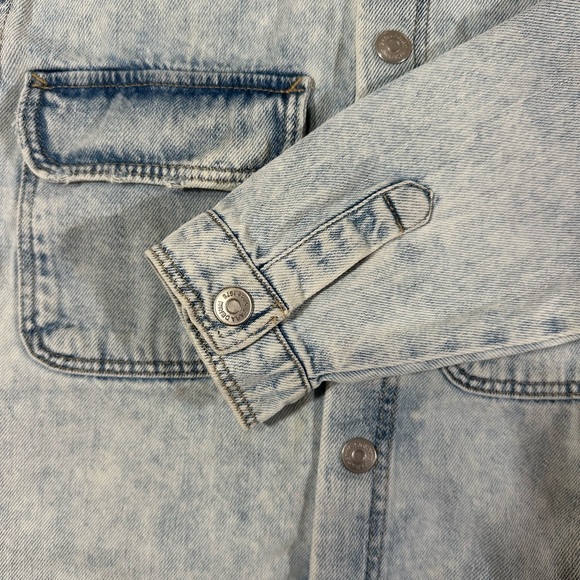 ZARA Light Washed Snap Denim Distressed Hooded Jacket SZ 3-4 - Picture 4 of 12